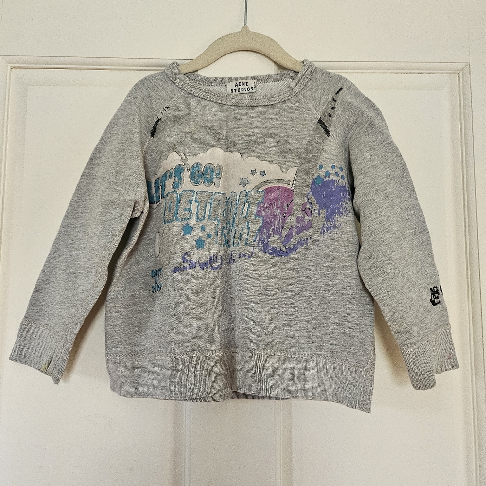 Acne Kids Sweatshirt in Gray with Purple Graphic